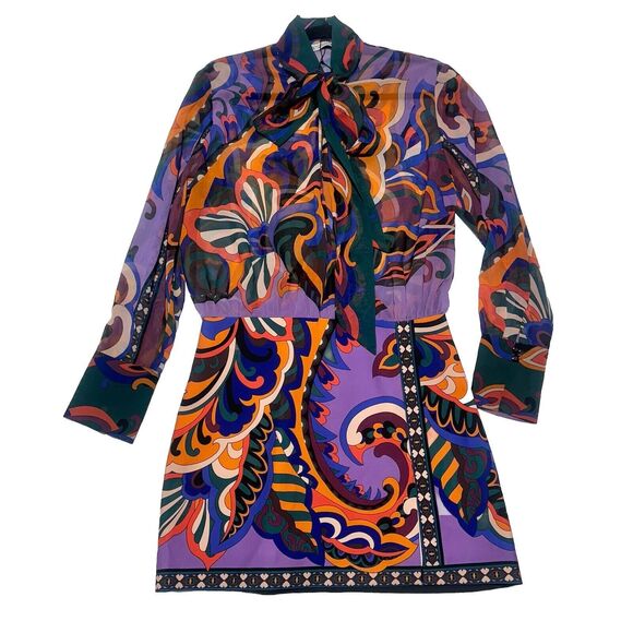 Zara Pucci Mini Dress Neck Tie Multi Color Printed Size S NWOT - Picture 1 of 16